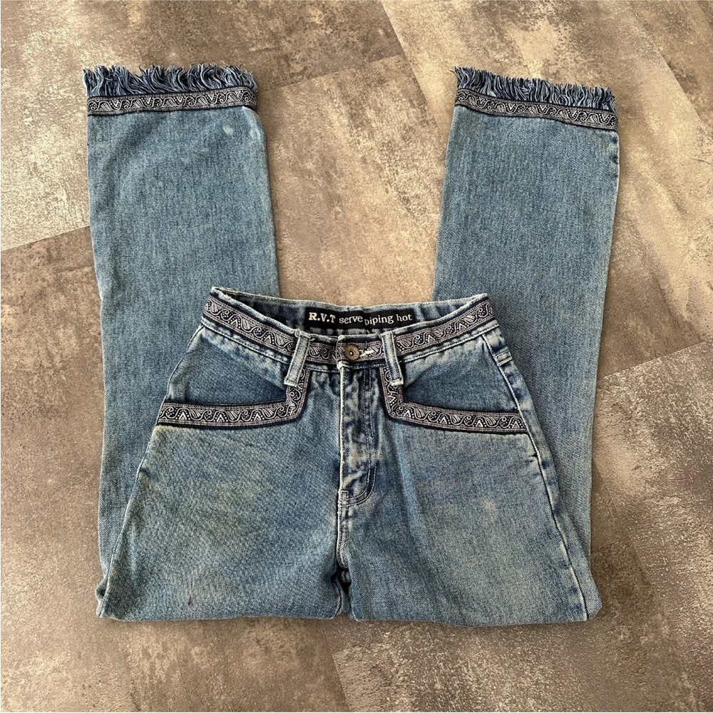 R.V.T. Vintage y2k Girls Tapestry 100% Cotton Flare leg Jeans Sz 12